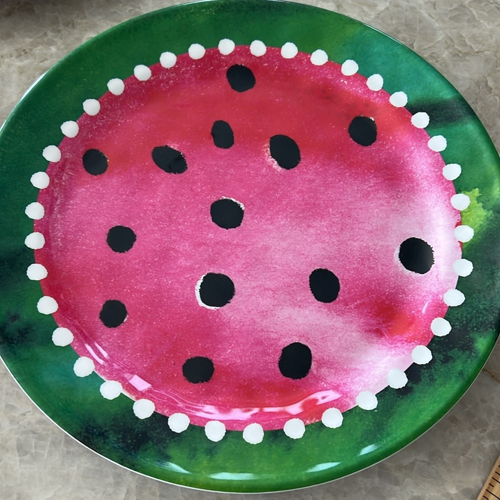 Pier 1 Watermelon Melamine Dinner Plates Set of 5 New Summer Picnic Pool Party - Picture 2 of 5